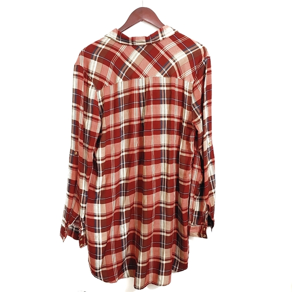 Entro Button Up Plaid Tunic Shirt Large - Picture 2 of 4